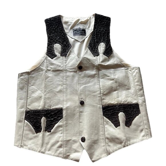 Vintage ORIGINALES Hnos Solorzano White Brown 100% Crocodile Leather Vest Sz S - Picture 4 of 14
